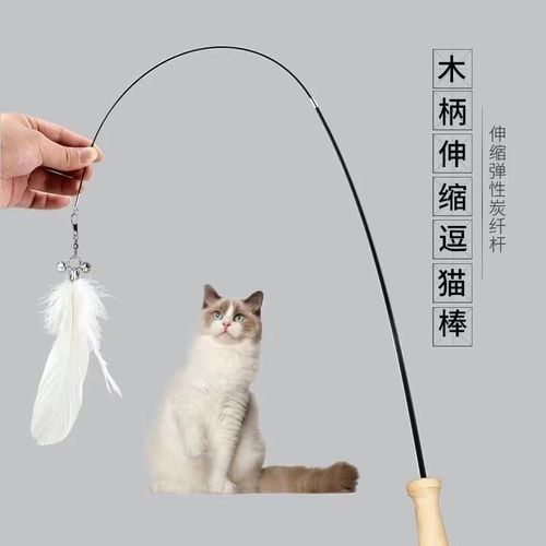 短款伸缩杆钢丝逗猫棒长杆耐咬猫玩具逗猫棒可伸缩可替换白色头