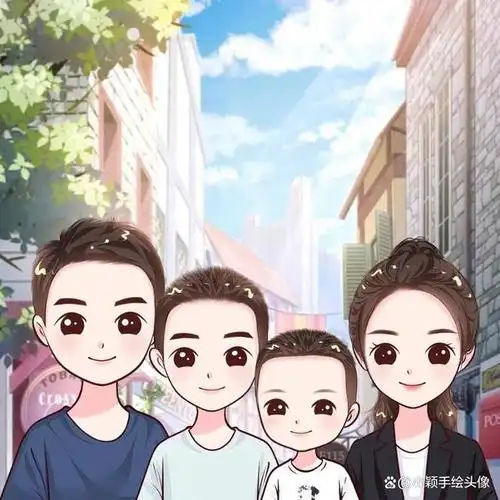 可爱卡通头像,一家四口手绘漫画全家福,简单的幸福更特别