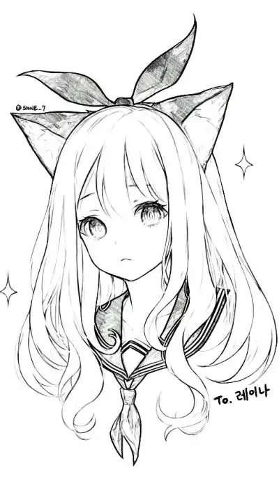 简笔画 线稿 黑白配 动漫 唯美 壁纸 插画 头像 可爱 唯美 二次元 美