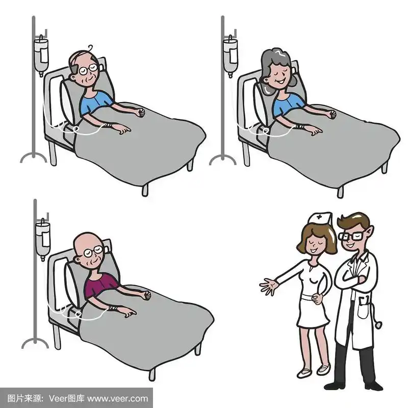 病人在床上进行化疗漫画