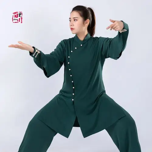 百里川舍里中国风春秋新款太极服女古装斜襟练功服武术服休闲手绘