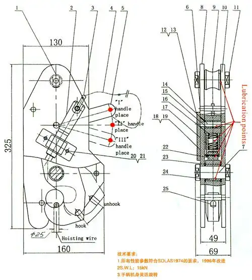 > 救助艇筏两用释放钩,可吊式救生筏自动释放钩