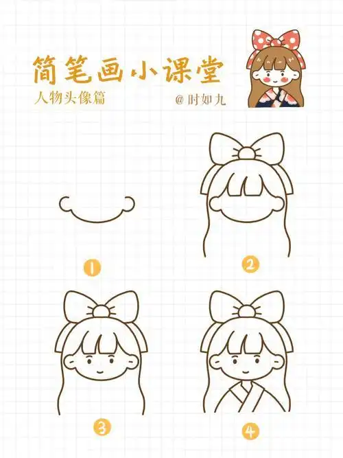 简笔画教程一组可爱小女孩萌翻你的手账本小清新头像|简笔画|可爱少女