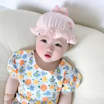 金棒棒糖蝴蝶结盆帽-粉色 适合0-10个月宝宝38-46cm头围  均码【松