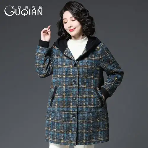 妈妈装洋气格子外套2021春秋贵夫人洋气上衣中老年时尚夹克女大码