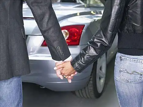 伴侣,握手,正面,敞篷车,特写