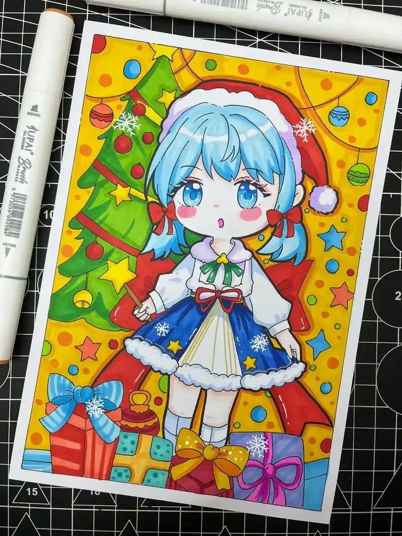 圣诞主题初级动漫人物(附步骤图)#马克笔手绘 #手绘动漫人物 - 抖音