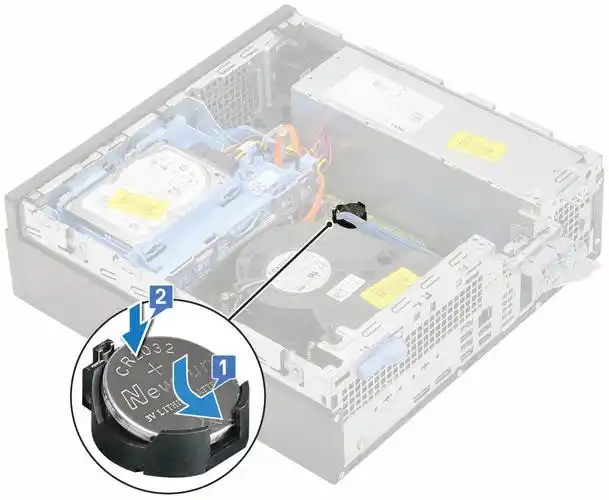 此图显示如何安装纽扣电池