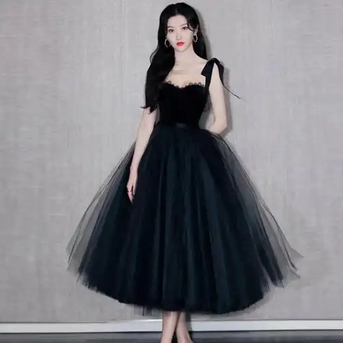 黑色晚礼服裙女高级感高端轻奢小众生日婚纱成人法式在逃公主主持