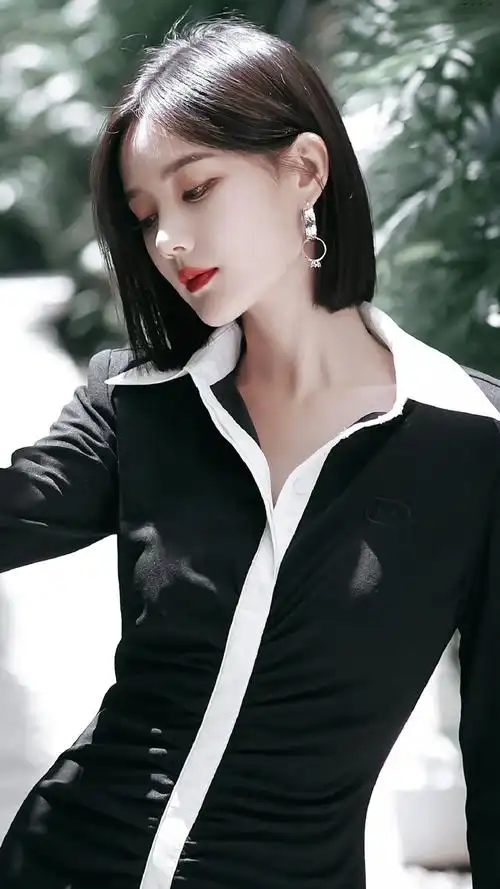 #李一桐短发修身黑裙#