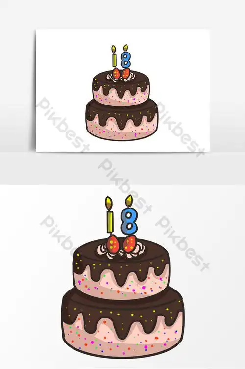 hand drawn 18th birthday cake cartoon illustration element