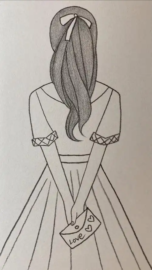画拿着情书的女孩背影