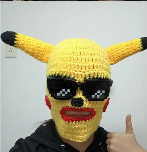 《csgo反恐土劫悍匪比皮卡丘头套沙雕rushb面罩毛线帽子可爱 搞怪笑