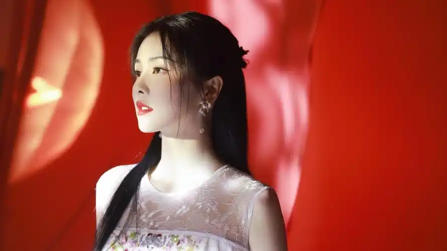 4k 唯美 侧脸 美女 红色背景 白鹿 高清 壁纸图片-4k高清美女图片-糖