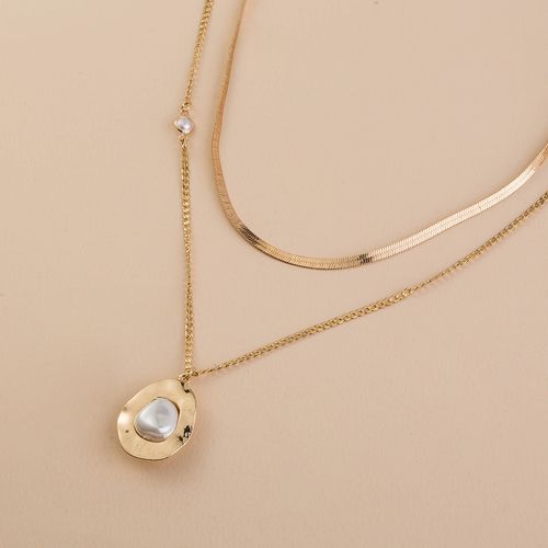 多层链子项链女士女孩简约个性小吃链巴洛克珍珠多层吊坠项链