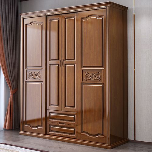 月影梳桐储物实木衣柜推拉门4门简约大衣柜子移门滑动卧室现代衣橱