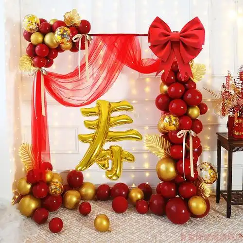 60大寿生日布置老人寿宴生日气球拱门装饰长辈过寿父60 80大寿背景墙