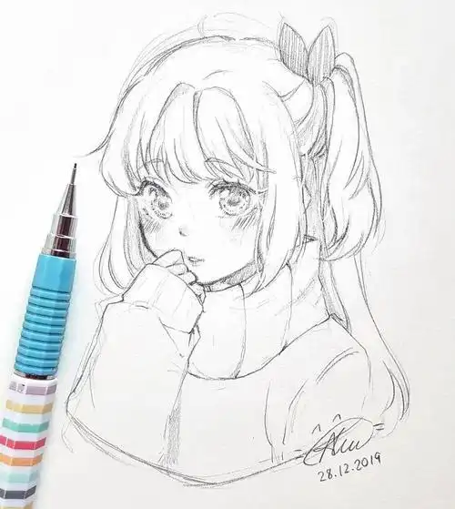 人物黑白动漫素材插画绘画线稿手绘女生男生长发短发转载二次元人物