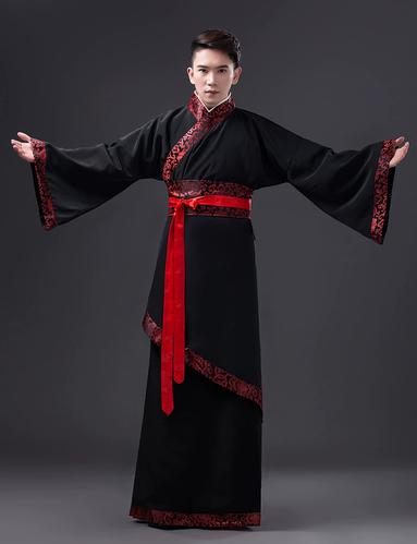 黑色汉服直裾服装男古代服装舞台服汉服男唐朝汉服男士亿潮儿古装