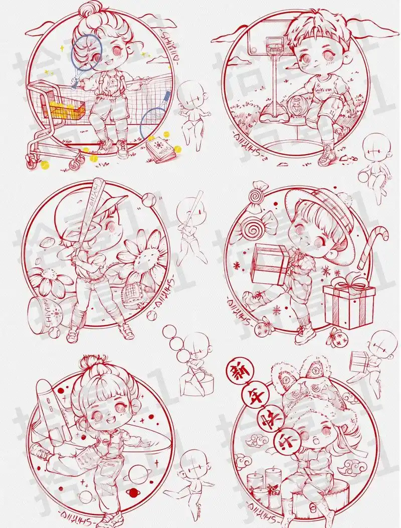 6张q版人物全身速写人体动态图