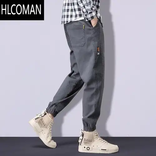 hlcoman潮牌九分束脚裤男士款宽松工装哈伦休闲男裤秋季抽绳运动裤子