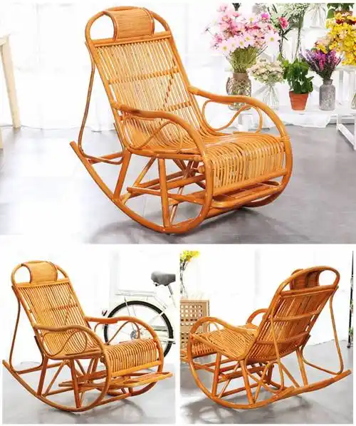 藤椅天然摇椅躺椅摇摇椅老人午睡椅藤子阳台逍遥椅实木休闲 深色