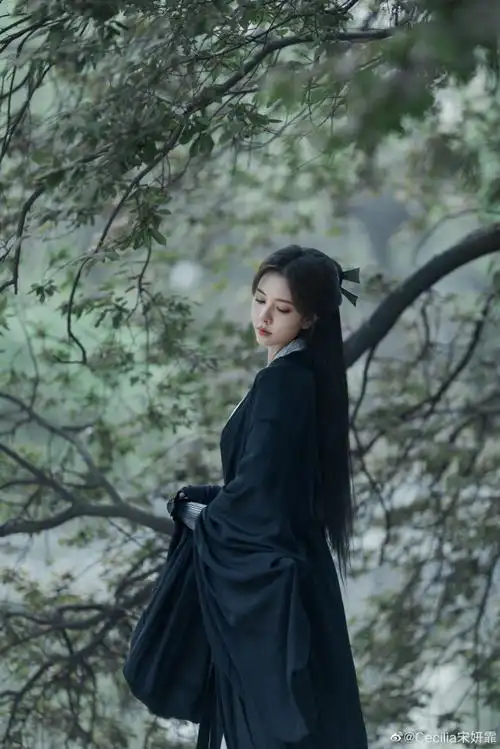 宋妍霏古风造型清冷感#宋妍霏古装大片释出~黑衣侠女清冷风既视感!