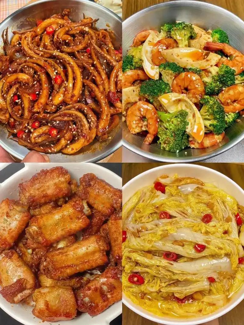 椒盐排骨,香辣鱿鱼,醋溜