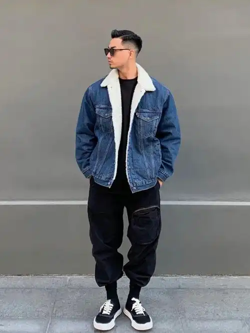 牛仔外套配黑色裤子男