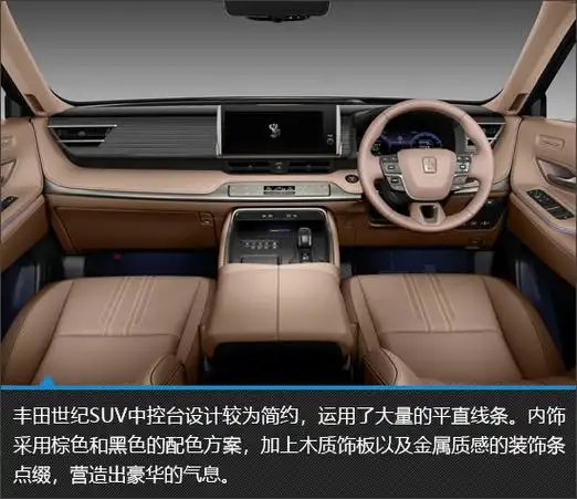 内饰:注重氛围的营造丰田世纪suv作为一款全新车型,在整体外观设计上