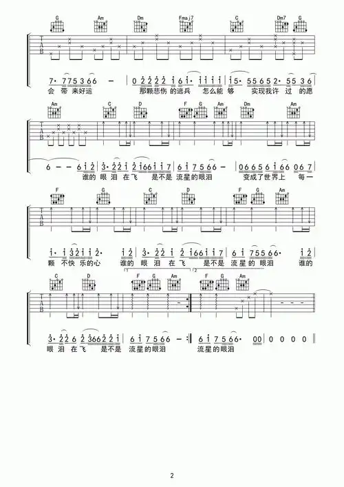 谁的眼泪在飞吉他谱 孟庭苇 中国好声音版