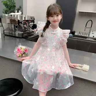 蒂尔堡女童夏季连衣裙2024新款儿童夏款国风汉服旗袍公主裙夏装女孩