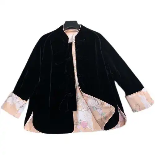 春秋2022新唐装棉衣中国风真丝丝绒中式盘扣立领宽松欧货外套女