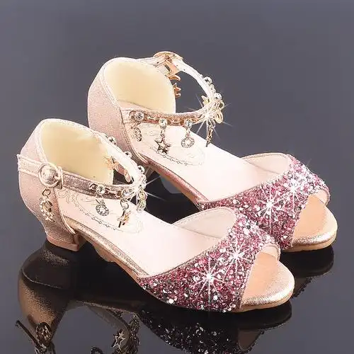 夏季儿童凉鞋女2020新款女童公主鞋网红女孩高跟鞋银色演出水晶鞋