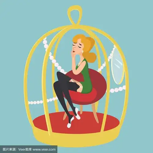女人在金笼子里有趣的卡通