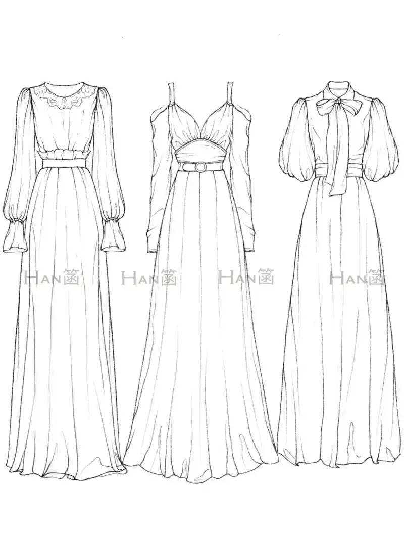 服装设计手绘春夏裙子款式图7815线稿手稿图  	 更新来咯～96