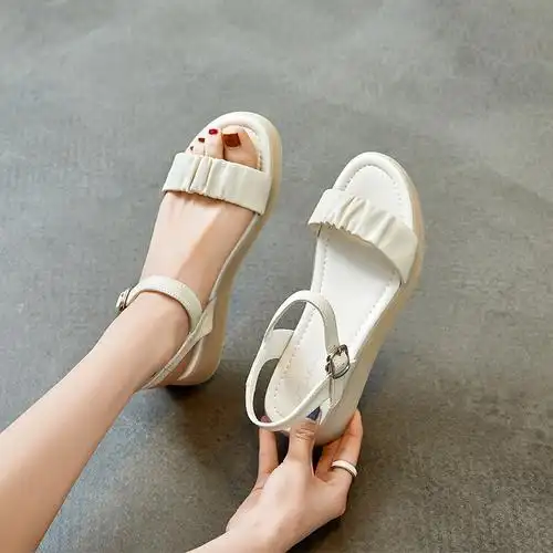 头层牛皮凉鞋女2023夏季新款韩版休闲厚底凉鞋牛筋软底坡跟凉鞋子