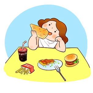 吃美食的胖女孩可爱卡通美食设计元素