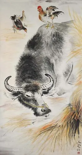 方人定              水牛              设色纸本立轴