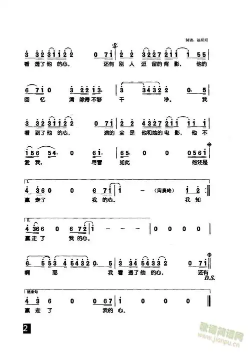 他不爱我 莫文蔚 歌谱简谱网