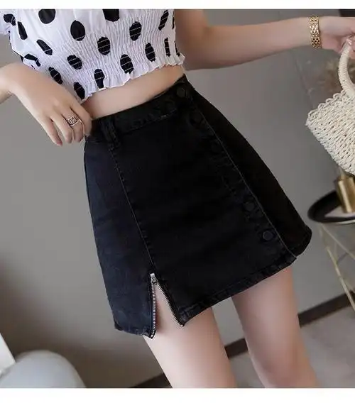 潮牌夏季网红单排扣超火牛仔短裙女高腰显瘦简约包臀裙半身裙子潮