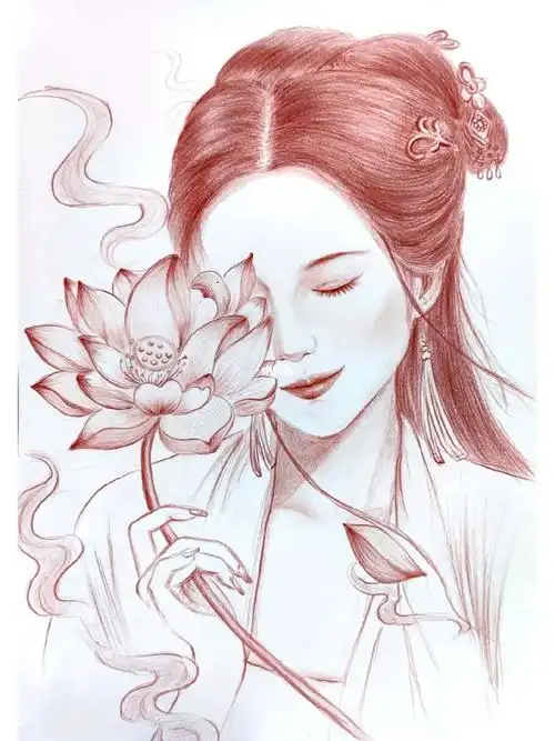 古风美女线描手绘
