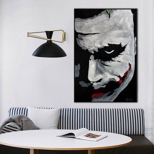 现代个性经典dc电影反派小丑装饰画joker黑白画卧室挂画 希斯莱杰