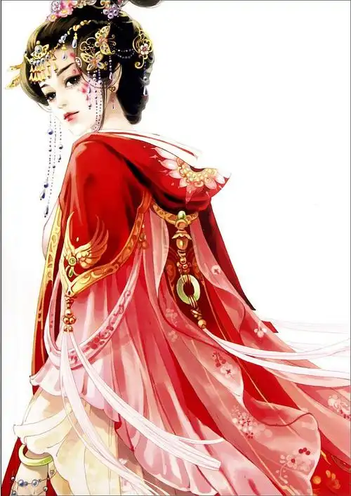 古风封面底图女红衣美人侧影