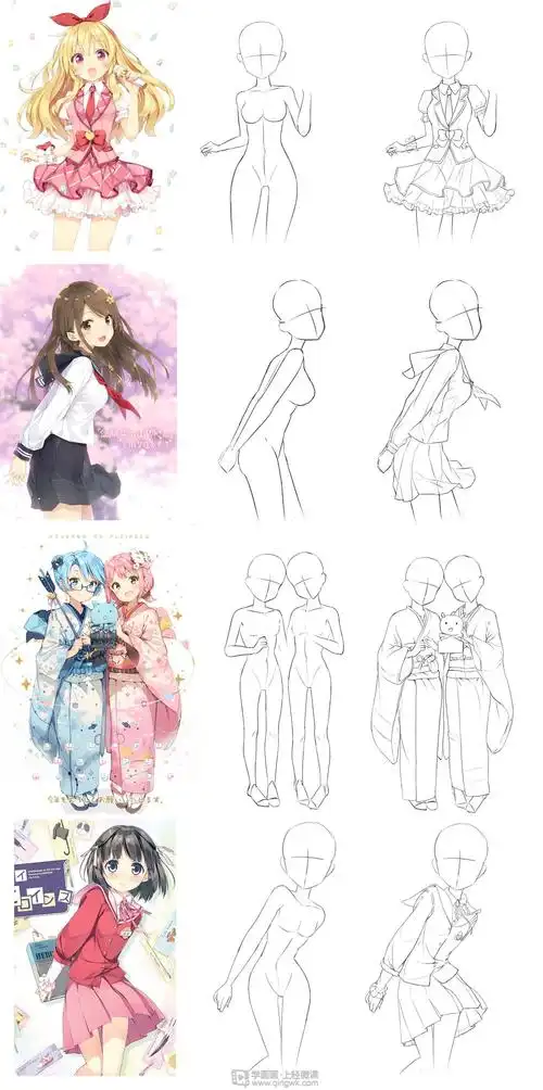 角色衣服临摹练习动漫人物服装入门训练