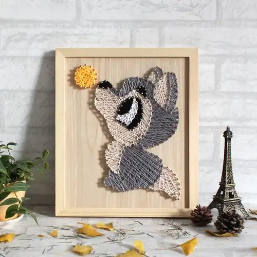 特价diy毛线画_哈士奇纱线画成品 钉子毛线绕线装饰画string art手工