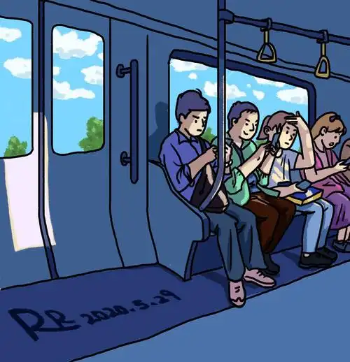 下班回家的地铁上,阳光透过玻璃-软软