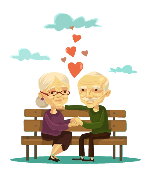 长椅上的卡通老夫妻