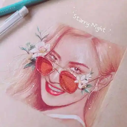 韩国彩铅手绘人物清新少女太清新太美了