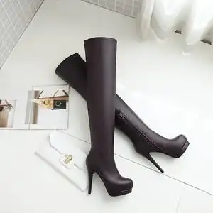 白色秋冬过膝长靴女防水台超高跟女鞋细跟长筒性感夜店高筒皮靴子